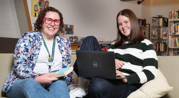 AYA Youth Cancer Service education and vocation consultant Anna Gilkison (left) with former patient Maisie.
